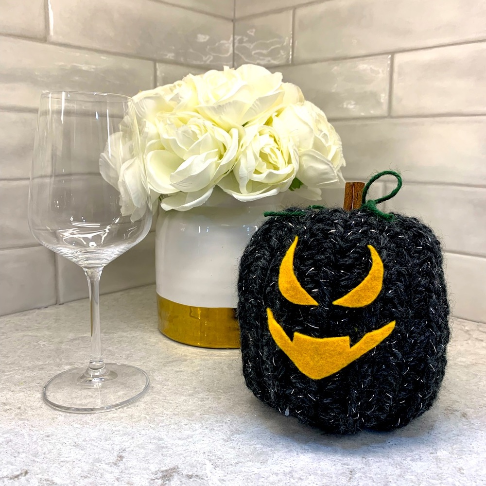 Handmade Spooky Crocheted Jack’O’Lantern Style Crocheted Pumpkin (Medium)